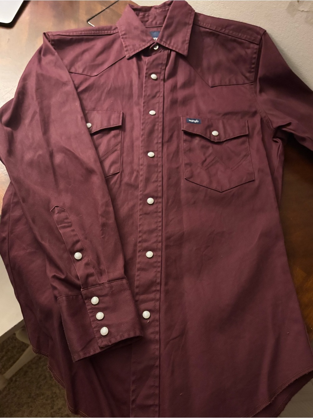 Wrangler Burgundy Pearl Snap Long Sleeve Shirt
